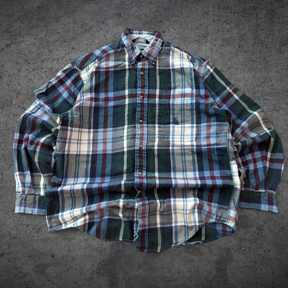Vintage 90's Nautica Plaid Flannel Button Up Shirt Size M Grunge Skate Christmas